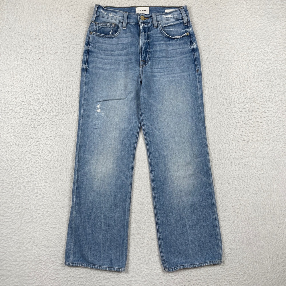 Frame Jeans Womens 26 Blue Le Pixie Jane Distressed High Rise Straight Leg